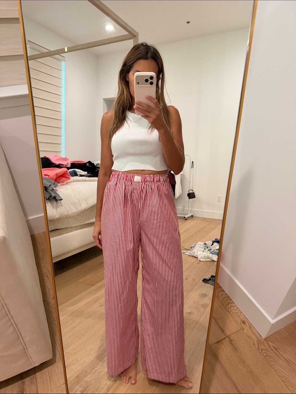 Striped Wide-Leg Lounge Pants in Pink